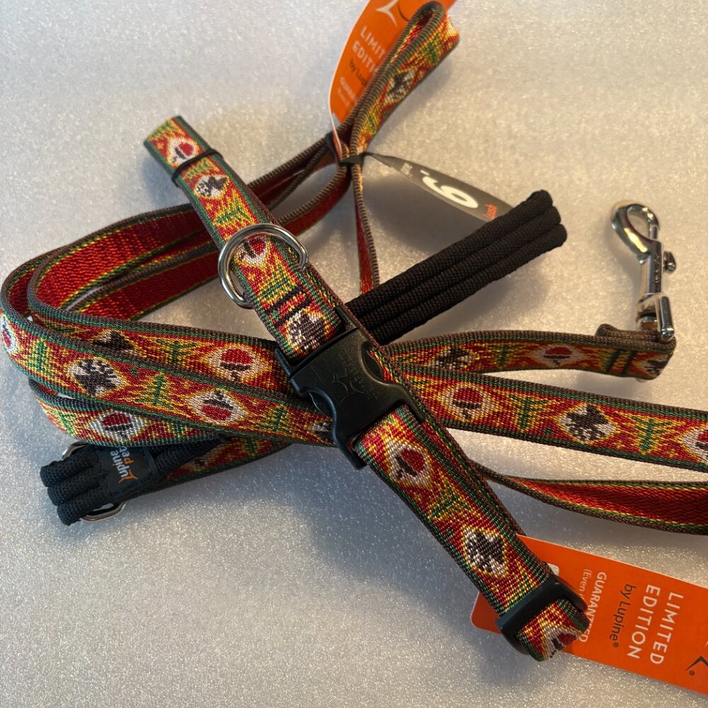 Lupine Ltd Ed Dog Collar AND Matching Leash SPRUCE LODGE Moose Acorns NEW!!